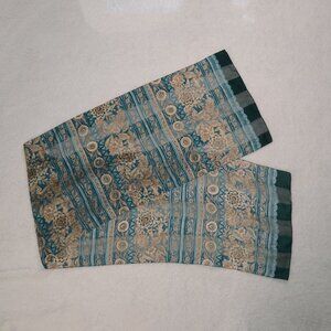 Vintage green floral oblong chiffon scarf, sheer stripe lightweight scarf